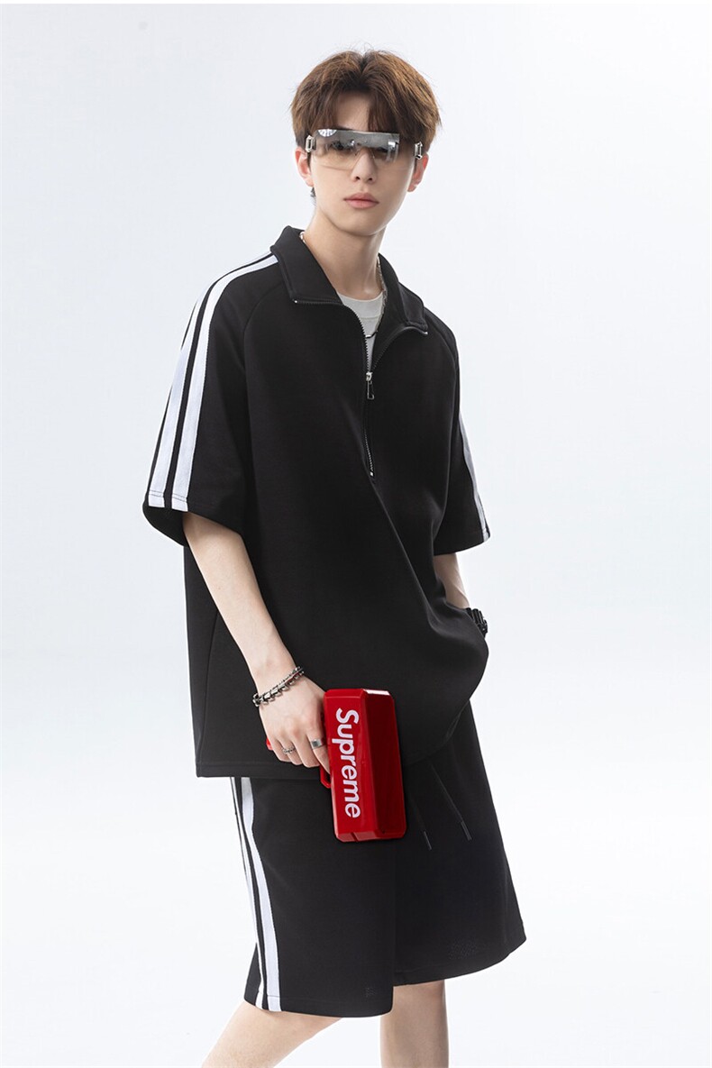 夏季半拉链polo衫套装T3637上衣特P31控59/DK8609裤子特P26控49,男装Polo衫,电商A007
