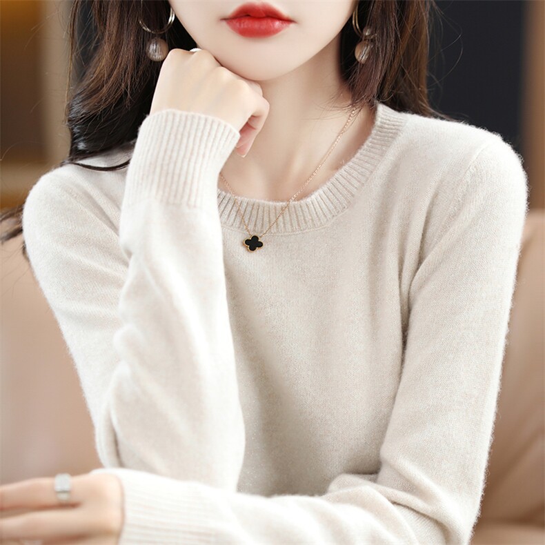 圆领女秋冬新款显瘦百搭毛衣打底羊毛衫,女装羊毛衫,牧雅羊绒
