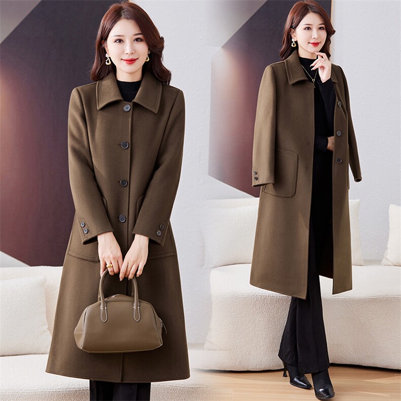 双面羊毛大衣女2025年秋冬新款气质百搭中长款显瘦100%羊毛外套，女装双面呢大衣，小荷流