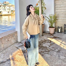 主推春季新款小众娃娃领蝴蝶结绑带短款风衣（大货已出），女装风衣，2C222
