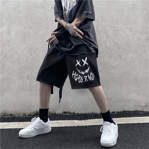 K694-P25  现货 ins高街休闲字母印花宽松运动男阔腿五分短裤图片