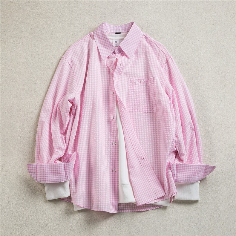 B413-1-DX6180美式复古长袖格子衬衫外套港风宽松百搭情侣衬衣服,男装衬衫,电商B413-1
