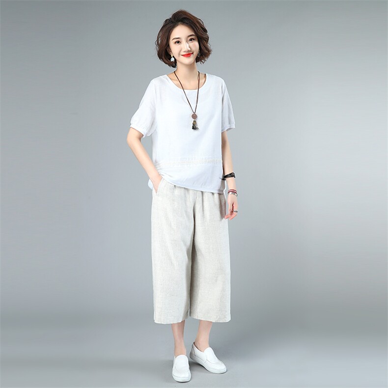 2021年夏新款套装休闲大码宽松女套装3991-2款麻棉套装,女装套装/套裙,秋牧寒烟