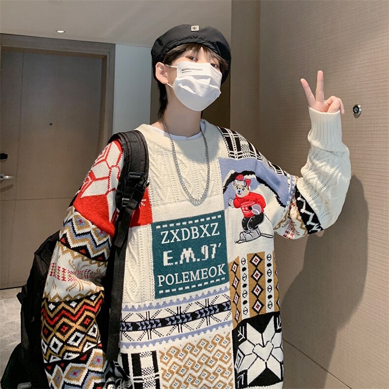 ins港风复古圣诞毛衣男士慵懒风宽松秋冬青少年毛线衣服ins潮长袖,男装针织衫/毛衣,星座715-4