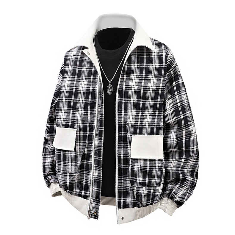 秋冬数据双面穿格子皮夹克美式翻领百搭休闲服MF1056P85,男装夹克,电商A128