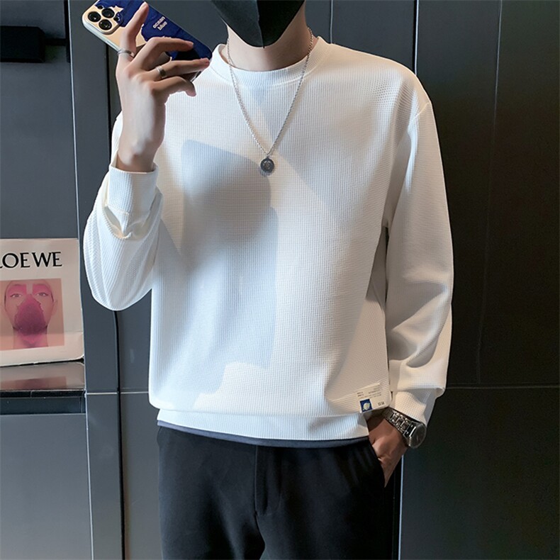 社会小伙风假两件卫衣男春季2025新款华夫格男装A313-1-K951-P45,男装卫衣,电商A313-1