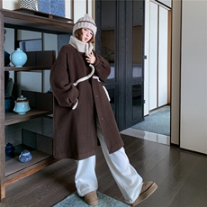 新款风盘扣呢大衣外套AD957-P205K308，女装毛呢外套，2B187