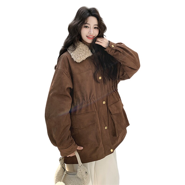 现货！90绒！羊羔毛领拼接麂皮绒羽绒服女外套2C325-5959P275K428,女装羽绒服,2C325