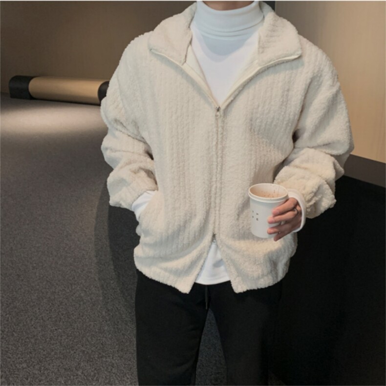翻领灯芯绒宽松棉服男士秋季新款重工加厚高克重毛绒短款夹克外套,男装夹克,星座710