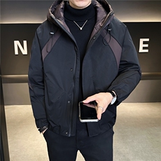M-3XLB3532559P220黑色2025连帽冬季男士拼接羽绒服加厚外套，男装羽绒服，电商B353