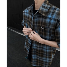 8XL-M美式格子短袖衬衫男上衣复古宽松格纹五分袖衬衣CS524P48，男装衬衫，电商D206-1