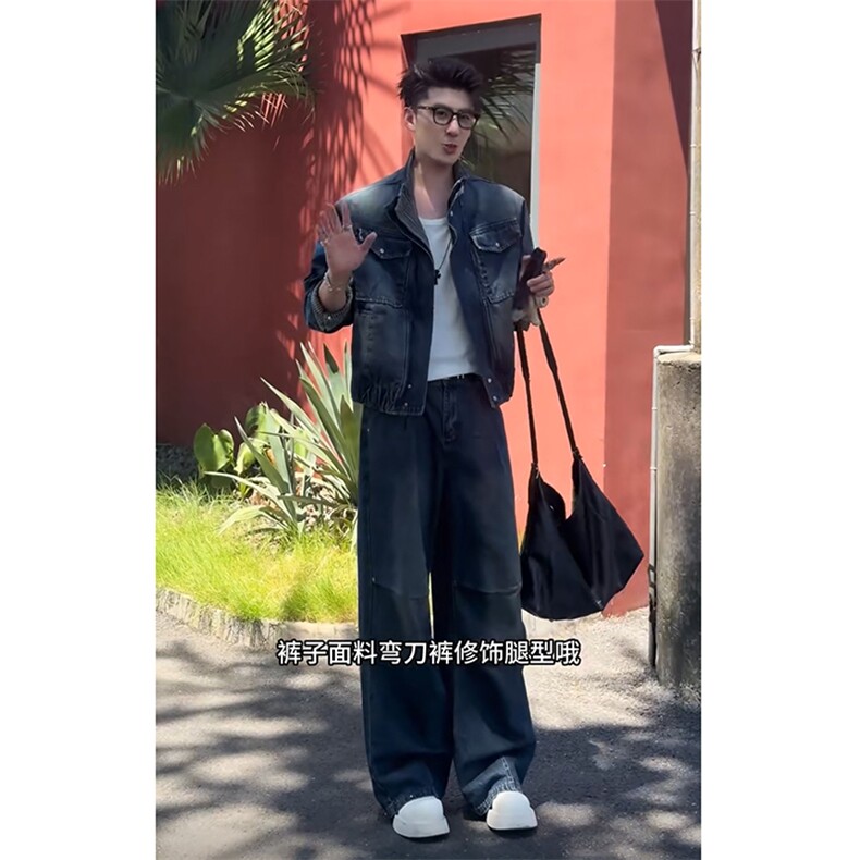 秋季美式复古工装牛仔夹克套装男TZ332上衣130裤子88(网图参考）,男装休闲套装,电商B267