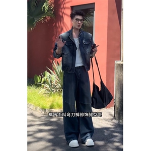 秋季美式复古工装牛仔夹克套装男TZ332上衣130裤子88(网图参考）,带帽外套的毛衣怎么搭配好看图片