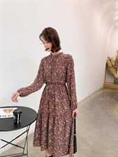 秋冬新款小碎花韩版时尚宽松连衣裙，女装连衣裙，荷塘月色