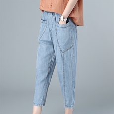潮流时尚牛仔裤舒适中腰2021年夏季休闲宽松优雅，女装牛仔裤，叶笙衣