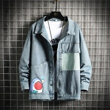 JK641-P75-现货网格牛仔夹克肥仔量足破洞印花大码，男装夹克，星座103A