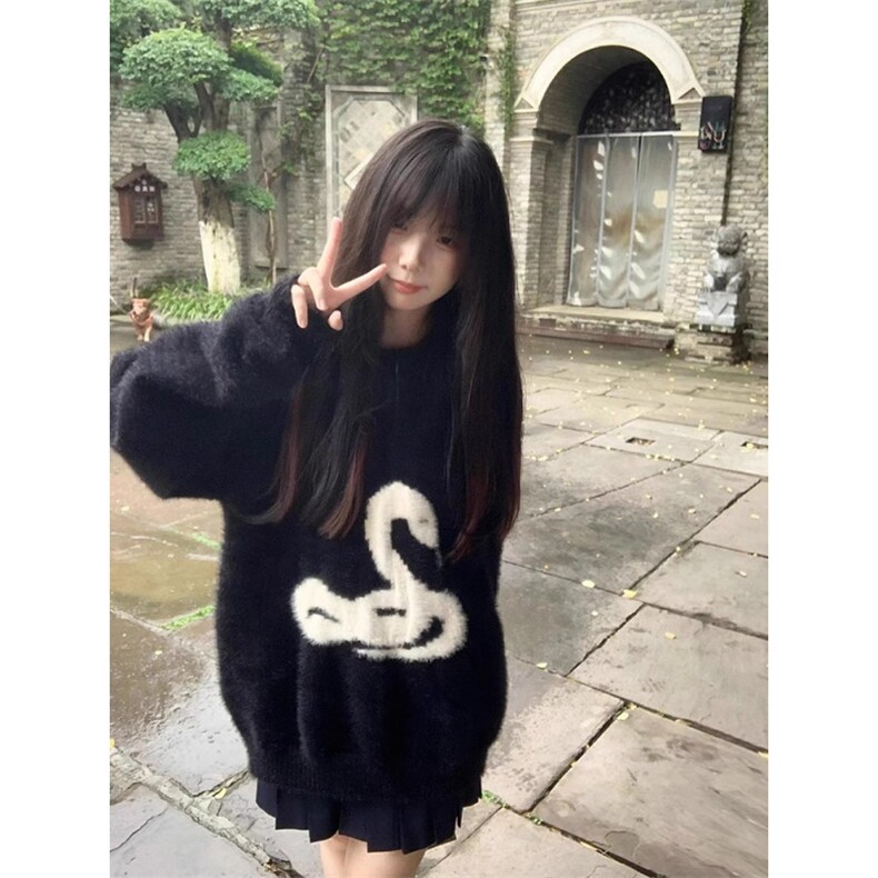 潮牌美式情侣蛇图案毛衣男女秋冬仿貂毛小众慵懒风套头针织外套,男装针织衫/毛衣,星座506A