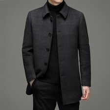 羊毛双面呢大衣翻领呢子外套中年冬装纯色风衣YYN88606-P305,男装毛呢大衣,电商B212（原钱塘6029）