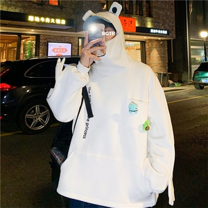新款超火青蛙套头卫衣男港风设计感连帽加绒外套潮嘻哈  W160-P40图片
