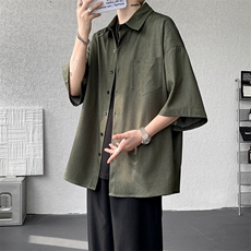 8XL-M冰丝牛仔短袖衬衫男款夏季薄款宽松慵懒衬衣外套DC28006P60，男装T恤，电商B312