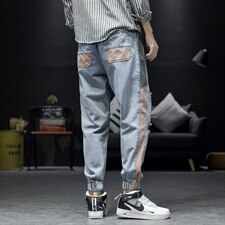 2020日系秋款破洞牛仔裤大码男潮流束脚宽松九分牛仔裤NZ802-P50，男装牛仔裤，电商B278
