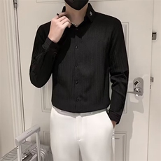 黑色衬衫男长袖条纹纯色痞帅上衣外套休闲男装冰丝白衬衣C304，男装衬衫，星座1116A-2（原606A-1）
