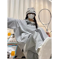 美式炸街休闲运动服套装上衣女学生春秋宽松立领半拉链卫衣，男装休闲套装，星座1210-1
