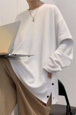 T3088/P25春装四季款排扣开叉长袖排口T恤男打底衫宽松大码上衣，男装T恤，电商A141