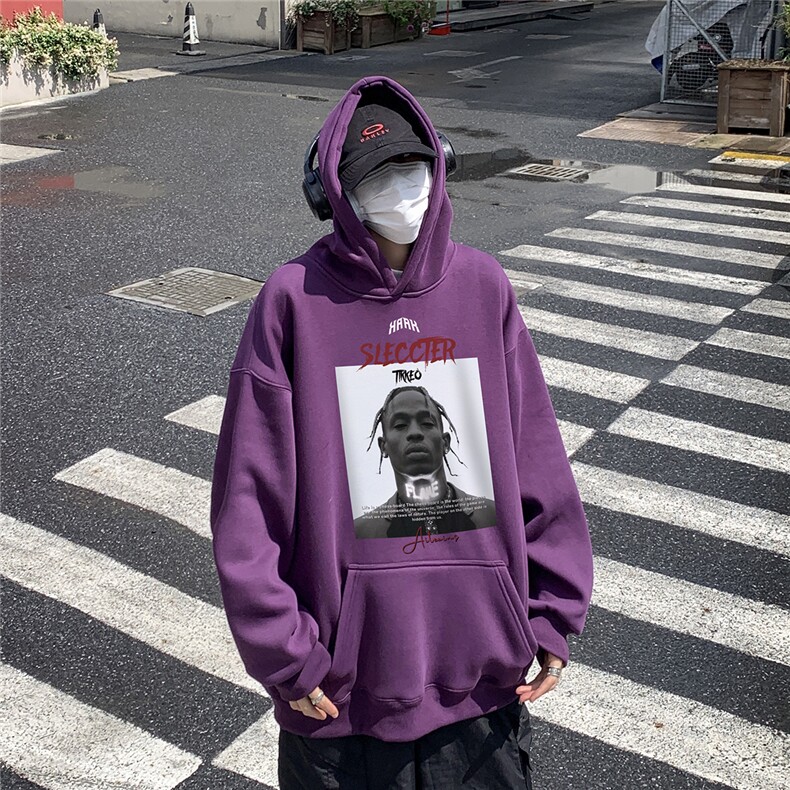 人像印花秋冬加厚加绒上衣男士美式潮流连帽卫衣D328-Y3303-P65,男装卫衣,电商D328