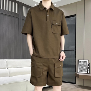 DT281-P55 港风冰丝薄款套装男新款夏季宽松短袖衬衫两件套图片