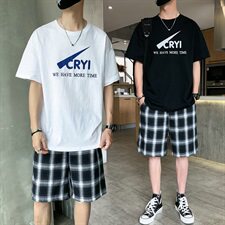 男士短袖t恤套装夏季韩版潮流休闲一套潮牌搭配帅气DS786T，男装T恤，电商A102