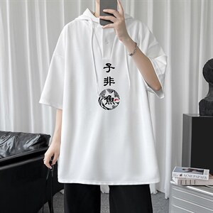 LD54070-P45 连帽短袖t恤男大码胖子带帽五分袖中袖图片