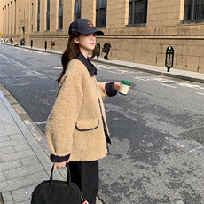 温柔减龄牛仔拼接颗粒绒外套女2025冬季新款软糯保暖皮毛一体上衣，女装短外套，2C007