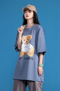 夏季可爱小熊印花中性风四色宽松T恤 A071-5506-P25（控38）图片