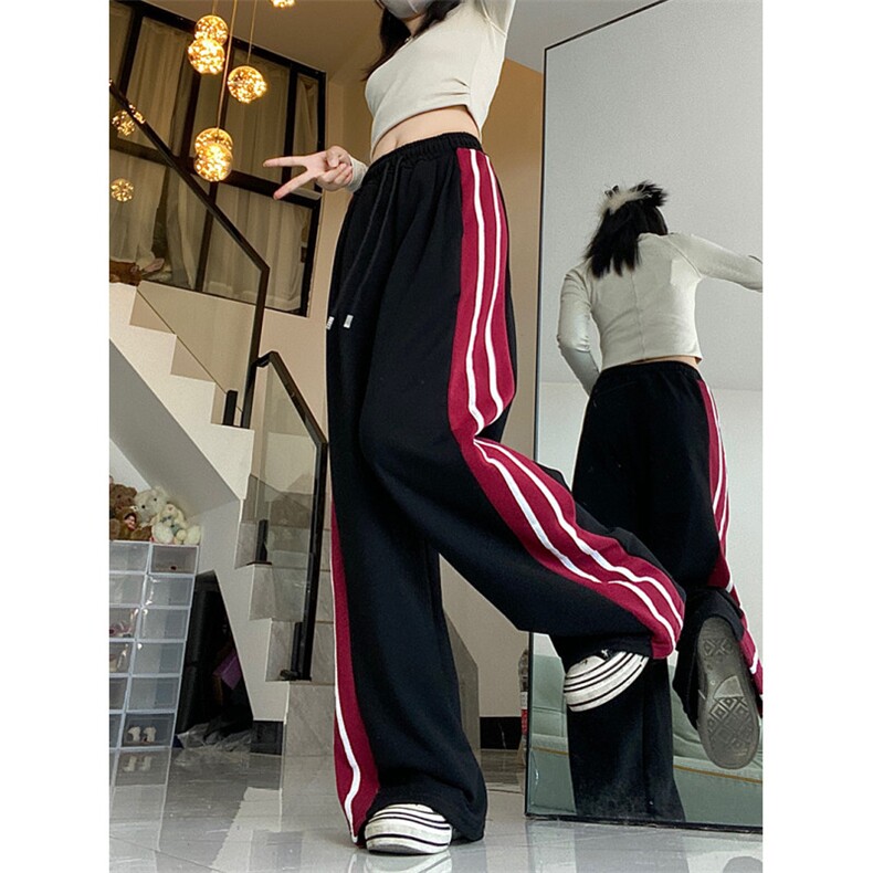 休闲裤女春秋美式宽松百搭高腰显瘦垂感直筒竖条阔腿裤K0979-P38,男装休闲裤,星座308B-1