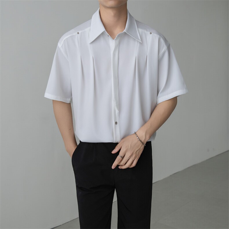 小伙立领纯色衬衫男休闲宽松风刺绣衬衣轻熟风A236-82573-P55,男装衬衫,电商A236