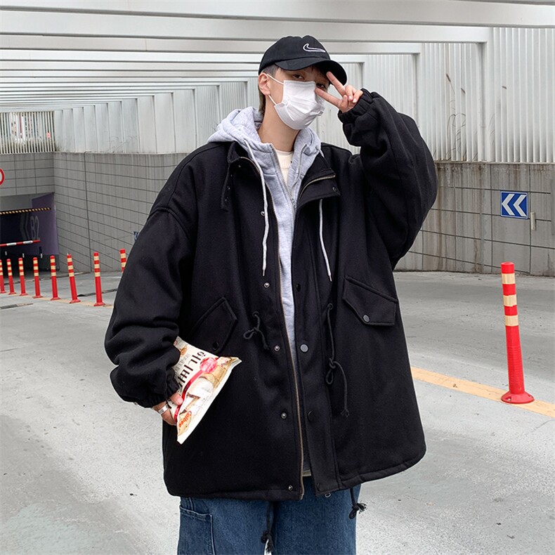 假两件毛呢大衣男韩版潮流连帽2023冬季新款ins宽松外套W3918-P73,男装毛呢大衣,星座412-2