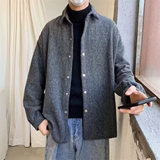 2025年美式日系简约百搭工装衬衫秋季新款宽松休闲纯色长袖衬衣，男装衬衫，星座601-1