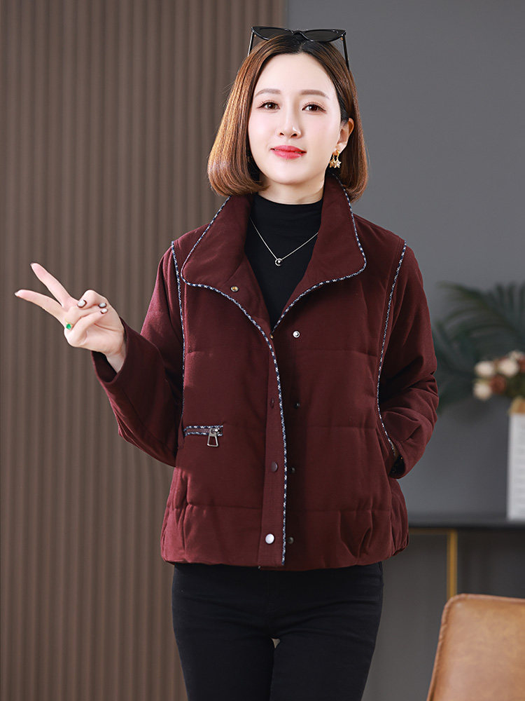 2025冬装新款短款明线装饰翻领棉衣外套,女装棉衣/棉服,雪樱依海