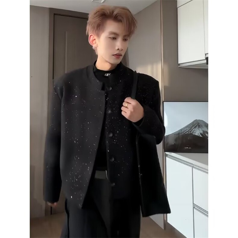 潮流满天星垫肩上衣西装外套男高级感穿搭痞帅休闲513WT3532P60,男装西服套装,星座513