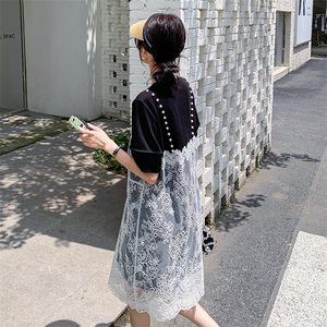 蕾丝拼接假两件连衣裙女2025夏季新款设计感小众时尚宽松吊带裙潮图片