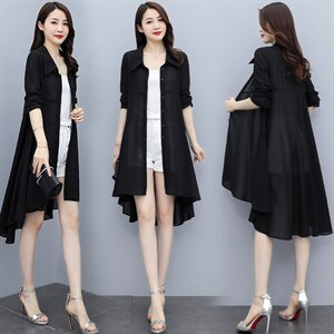 雪纺开衫长袖宽松大码披肩燕尾外搭防晒衣女修身空调衫上衣外套,女装蕾丝衫/雪纺衫,秀美人生