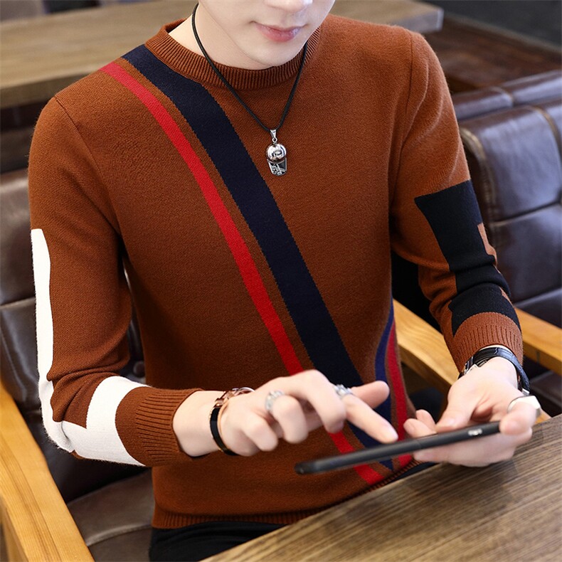 2020秋冬青年针织毛衣男套头圆领毛衣针织衫外套男M608，男装针织衫/毛衣，A067