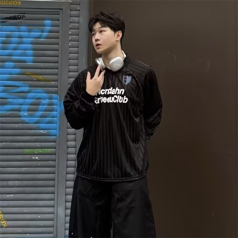 美式条纹长袖衬衫男秋大码字母印花衬衣潮牌宽松休闲外套,男装衬衫,星座1210-1