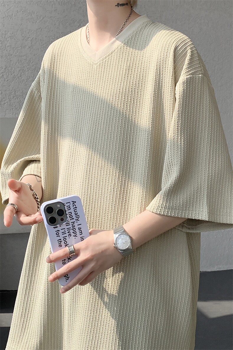 8XL-M短袖肌理感冰丝凉感T恤特大码鸡心领半袖纯色体恤DX1216/P28,男装T恤,电商B238