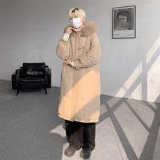 8XL-M90白鸭绒大毛领羽绒服男中长款过膝设计感牛角扣YRFC05P398，男装羽绒服，电商D206-1