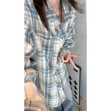 美式港风复古格纹长袖衬衫大码休闲衬衣外套C2256-特价34，男装衬衫，电商A007