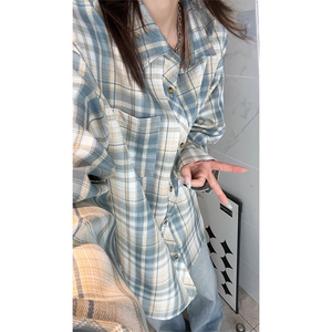 美式港风复古格纹长袖衬衫大码休闲衬衣外套C2256-特价34图片