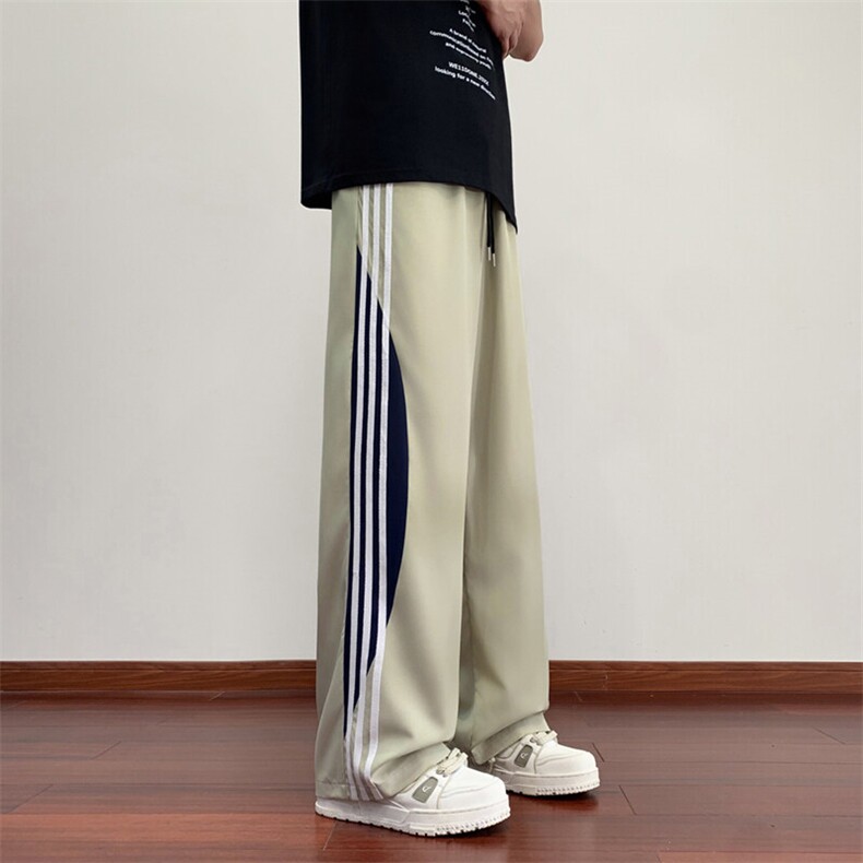 夏季休闲裤男宽松情侣薄款冰丝织带长裤时尚直筒阔腿裤-J1205-P32,男装休闲裤,星座310B-3