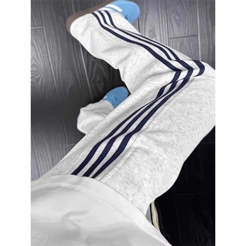 美式条纹卫裤男生秋季撞色拼接设计直筒弯刀裤复古宽松显瘦休闲裤，男装休闲裤，星座516A